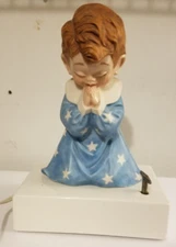 Byron Molds 1971 Little Boy Praying Ceramic Moulded Statue With Lamp & Music Box
