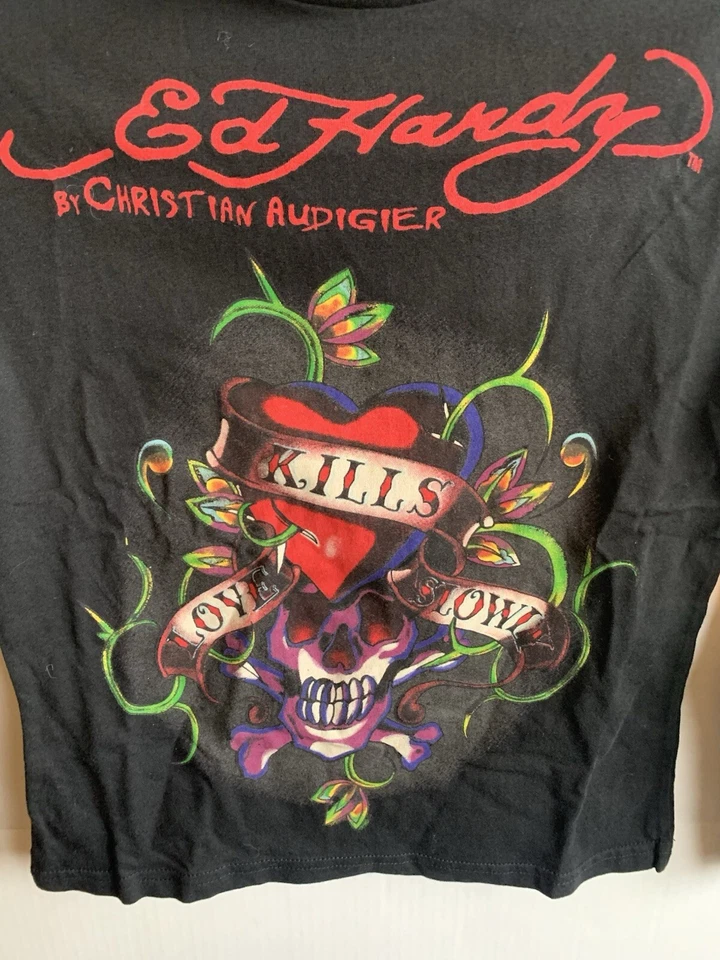 Camiseta De Colección Ed Hardy X Christian Audigier Love Kills Slowly Niño Talla 6 Nueva Con Etiquetas Foto 2 de 4