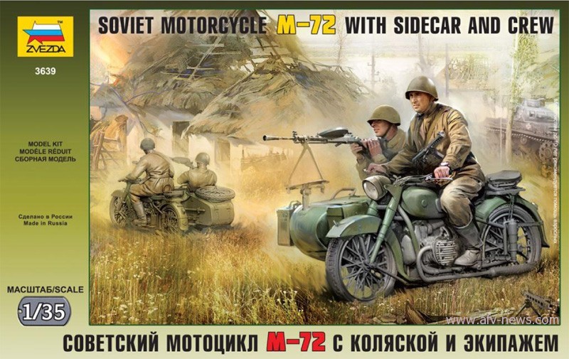 Soviet Motorcycle W/ Sidecar & Crew M.72 Plastic Kit 1:35 Model ZVEZDA