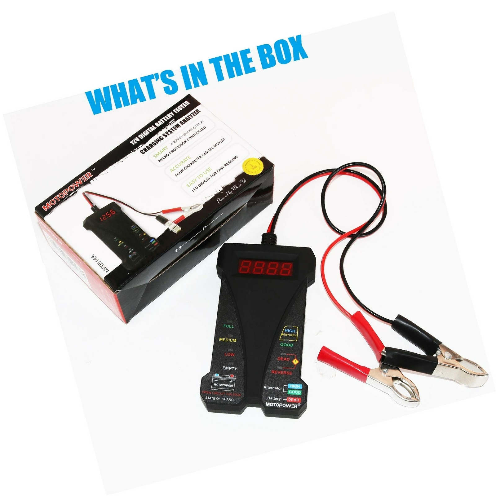 MOTOPOWER MP0514A 12V Digital Car Battery Tester Voltmeter and Charging