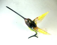 hand blown glass bird hummingbird murano style figurine ornament yellow red 4.8"