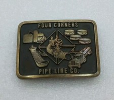 Vintage 80's Four Corners Pipe Line Co. Solid Brass Belt Buckle Made in USA ~NOS