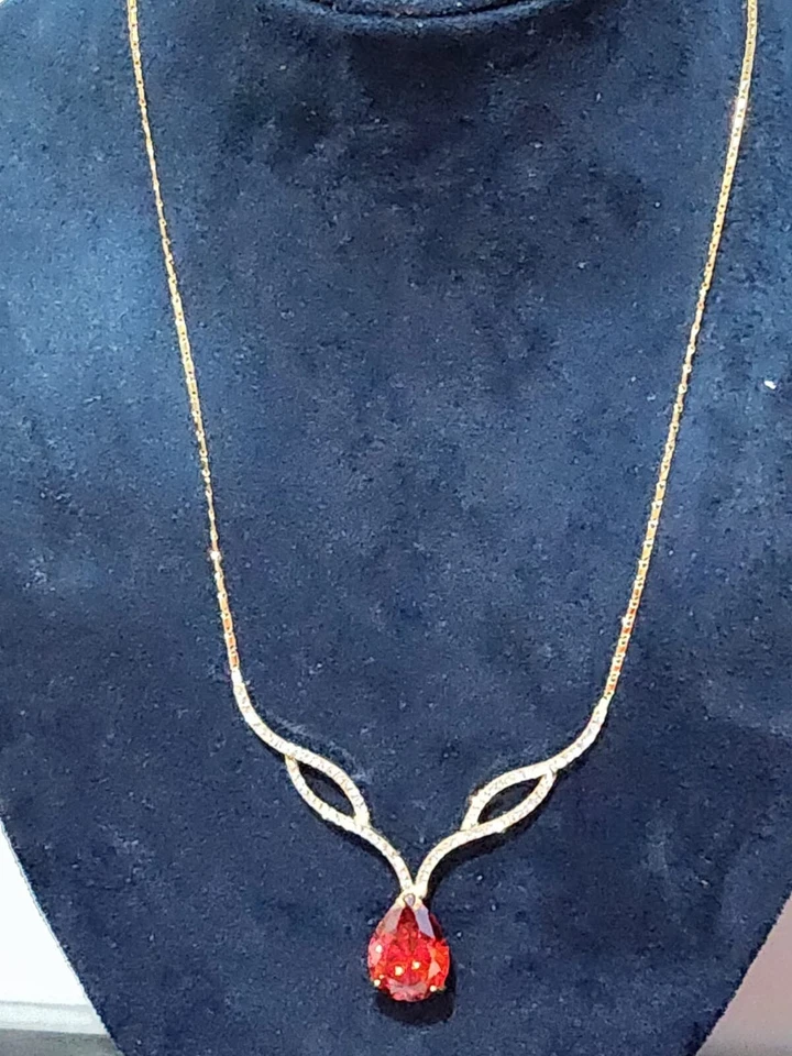 NECKLACE ROSE Gold FILLED Lab-Created Ruby/diamond cut 50CM PREMIUM PARTY-SET/UK - Image 4 of 4