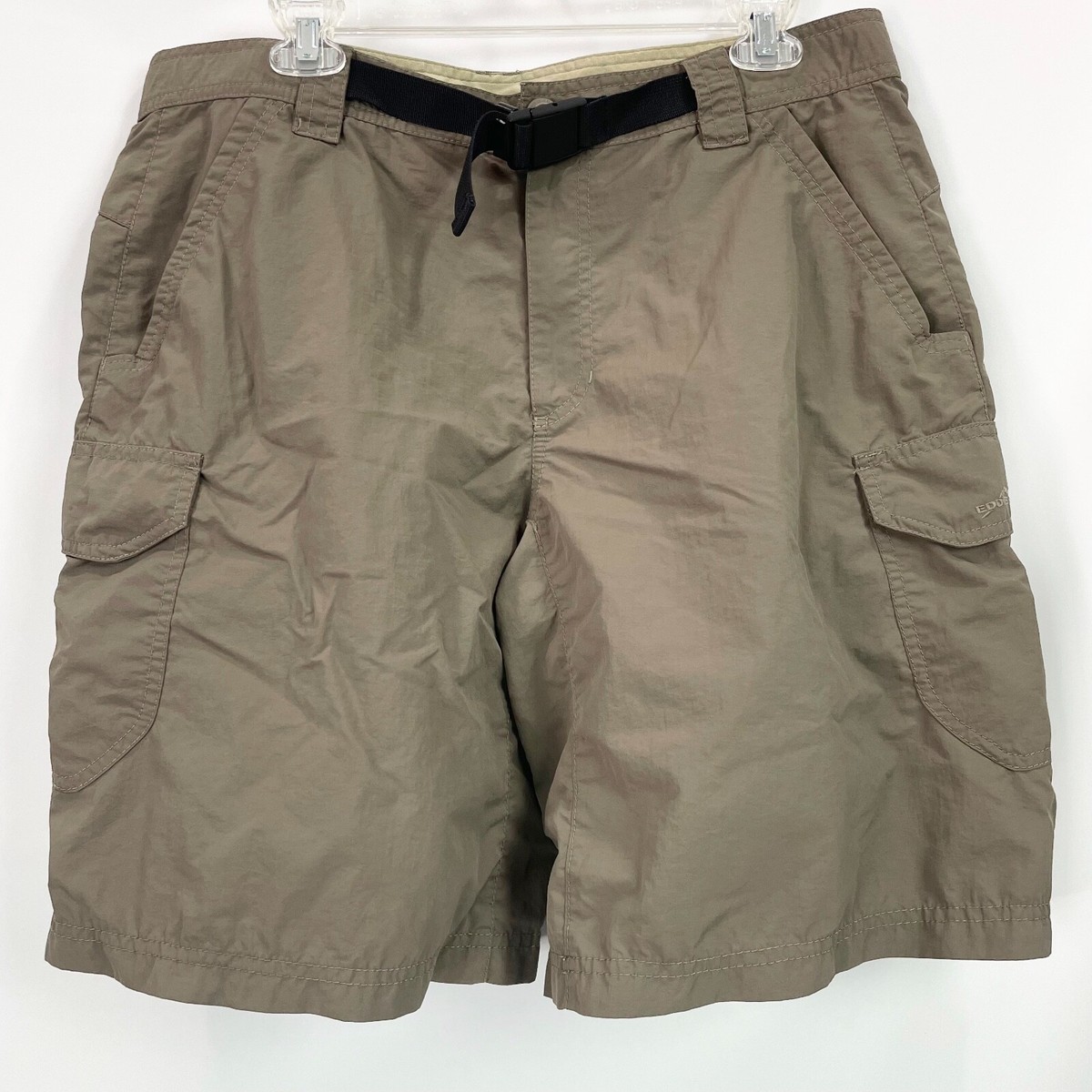 Eddie Bauer Mens 36 Travex Shorts Khaki Green Brown Nylon Hiking