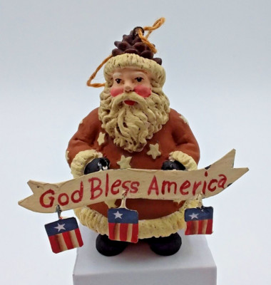 Christmas Ornament Santa God Bless America Patriotic 4'' Tall