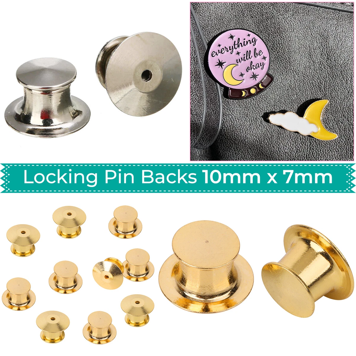 Metal locking store pin backs