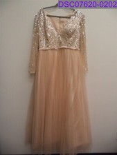 NWOT Women's Long Sleeve Sequin Formal Gown Peach Pink Color