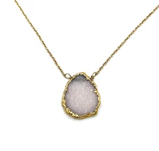 Luna Norte Earth Wind and Fire Matte Gold Tone Rose Quartz Druzy Necklace