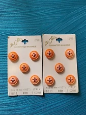2x Vintage Le Chic Buttons on Card Round Peach/Coral 4-Hole Flat 1/2" Italy
