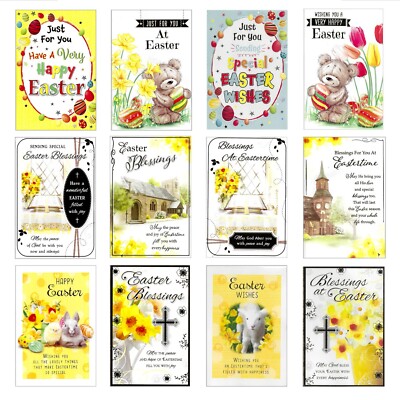 12er Pack OSTERKARTEN - verschiedene gemischte traditionelle Blumen Tier Karten b