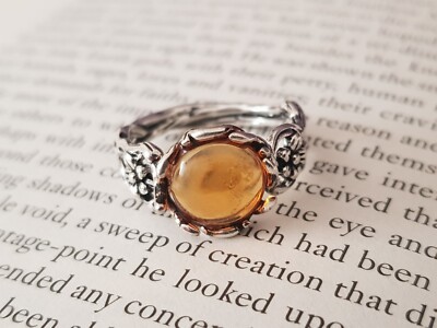 Vintage Fake Bernstein Ring Schmuck Geschenk Ringe Hexe Blumen Schutz