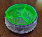 Vintage Green Uranium Depression Glass Divided Candy Dish Footed Holder