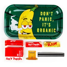 Metal Rolling Tray Banana Combo Bundle Kit RAW, SKY HIGH Gift Pack Set #12