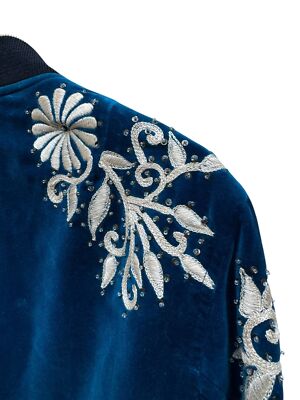 Dries Van Noten FW 2018 Blue Sequined Embroidered Bomber Jacket