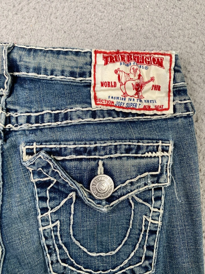 True Religion Joey Super T Flare Bootcut Jean Womens 30 30x34 Heavy White Stitch - Image 2 of 4