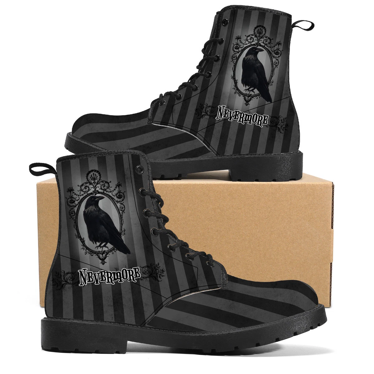 Nevermore Black Canvas Boots Women Wednesday Addams Flat Shoes