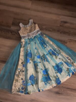 India Gown Anarkali Karma Gold Blue Rose Veil Dress JINAAM Girls 26 5  6blt7m91 | eBay