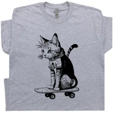 Skateboard Cat Shirt Cool Cat Shirts for Women Men Vintage Skateboarding Cat Tee
