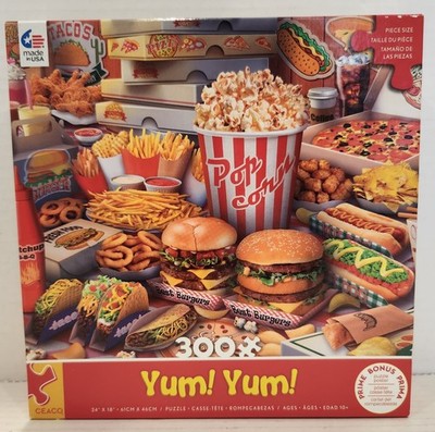 Ceaco Yum! Yum! Puzzle 300 Large Piece Pizza Popcorn Burger Taco Snack Food