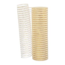 Decorative Mesh Ribbon, 10" x 10 Yard Mesh Ribbon Roll, White/Gold