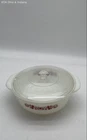 Fire-King Floral Milk Glass Casserole Dish 2 Quart Clear Lid Vintage