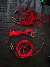 Red Braided 1/4 TS Guitar Instrument Audio Cable Lot x3 Gold Tips