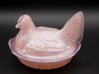 Vintage Fenton Pink Iridescent Glass Hen on Nest Chicken Dish Carnival Glass