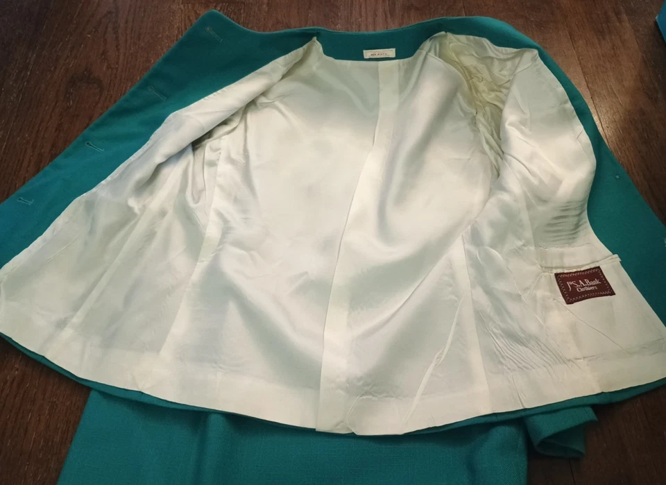 Blazer Traje Jos A Bank De Colección 25" W Falda Marfil Dorado Botones Talla 6 Hecho en EE. UU. Verde Foto 4 de 4