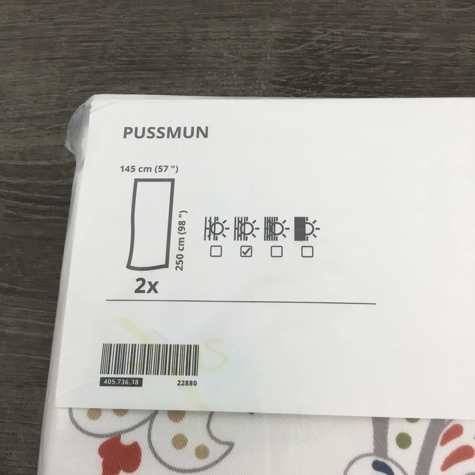 Cortinas Ikea PUSSMUN 2 Paneles (1 Par) 57" x 98" Blanco/Multicolor Paisley Foto 4 de 4