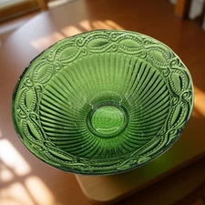 3 Vintage LG Wright Glass Co Green Eye Winker Nesting Mixing Serving Bowls 