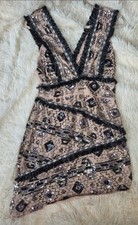 ASOS Embellished Sequin Fringe Mini Dress Nude Black UK 8 Party Festival