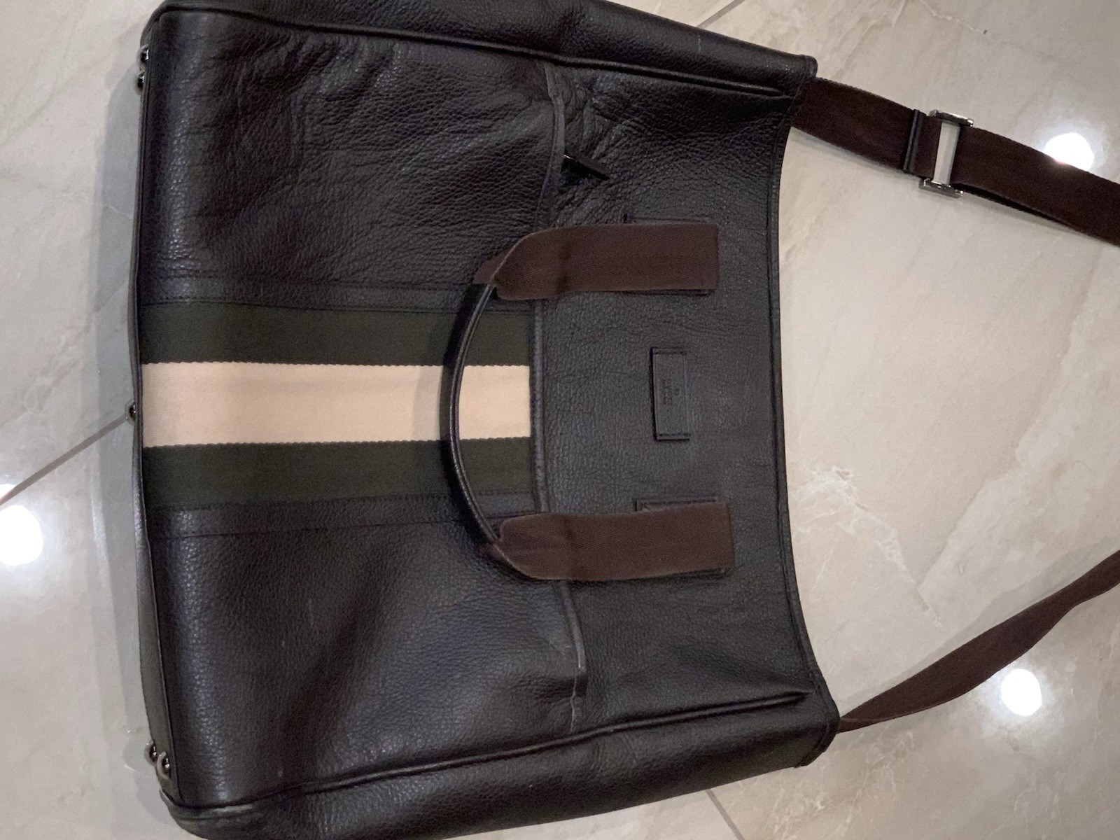 Gucci Leather Web Stripe Tote Shoulder Bag Brown Authentic W/ Dust Bag 246321