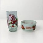 Vintage Strawberry Shortcake Glass And Milk Glass Bowl Fire King 1980s