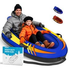2 Person Inflatable Snow Sled with Premium Canvas Cover, Snow Tubes for Sledding