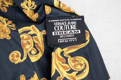 Versace Baroque Print Gold Bomber Jacket Black Zip Size Men's XL