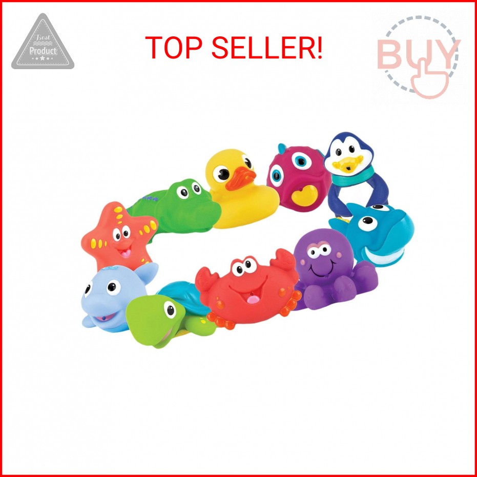 Nuby 10 Count (Pack of 1) Little Squirts Fun Bath Toys, Assorted Characters