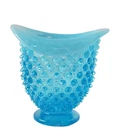 Fenton early 40's blue opalescent hobnail Mini Hat Vase.