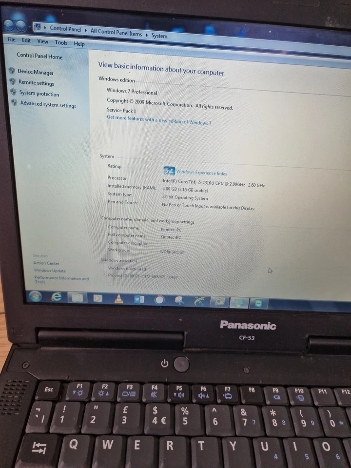  Panasonic Toughbook CF-53 MK4   Core i5 4th gen  4GB RAM 500Gb HDD  256GB SSD  - Image 3 of 4