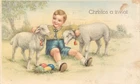 B630 WWII Romanian Easter Postcard Boy Lambs Egg King Michael Censor Brasov 1943