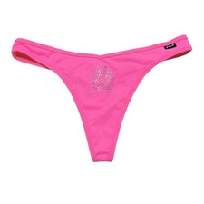 Victoria  s Secret PINK Cotton Ribbed Gift Present Rhinestone Thong Size Medium