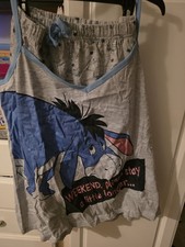 Disney Eeyore Gray Blue Knit Pajama Set V Neck Sleeveless Drawstring Bow L