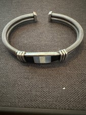 Vintage Monet Open Cuff Bracelet No Copyright Mark Geometric Inlay Coil Design