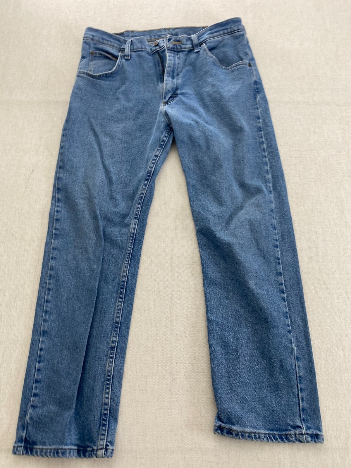 Mens 34 Blue Straight Leg Flat Front Elastic Waistband Pull 