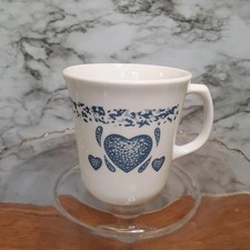 Set of 4 Blue hearts coffee cup mug, Vintage Corelle