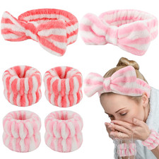6PCS Spa Headband and Wristbands Set, Face Wash Headband Wrist Bands for Washing