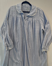 Lanz Of Salzburg Vintage Nightgown Blue White Floral Long Sleeve Lace Trim Sz XL