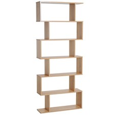 HOMCOM 6-Tier Wooden Modern S-Shaped Shelf Storage Unit Home Office Oak Colour
