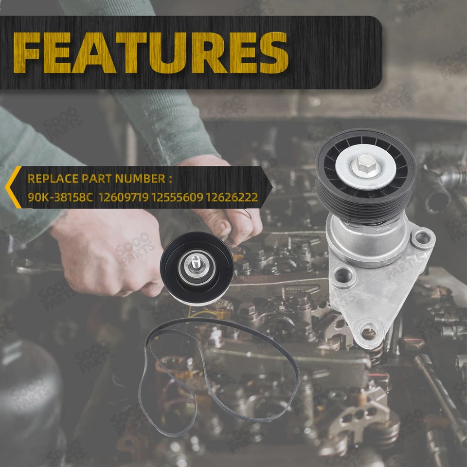 Serpentine Belt Drive Component Kit For 2003-2008 Chevy GMC Cadillac Hummer Foto 2 de 4