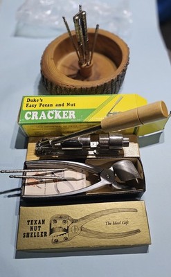 Vintage Wood Tree Bowl Nutcracker Set, Texan Nut Sheller, Duke's Easy Cracker