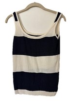 Vtg 90s American Apparel Navy White Sleeveless Knit Top Womens S Made in USA